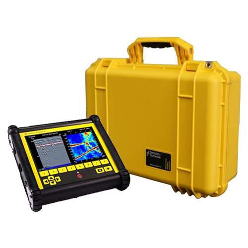 A yellow case with an electronic device in it.
